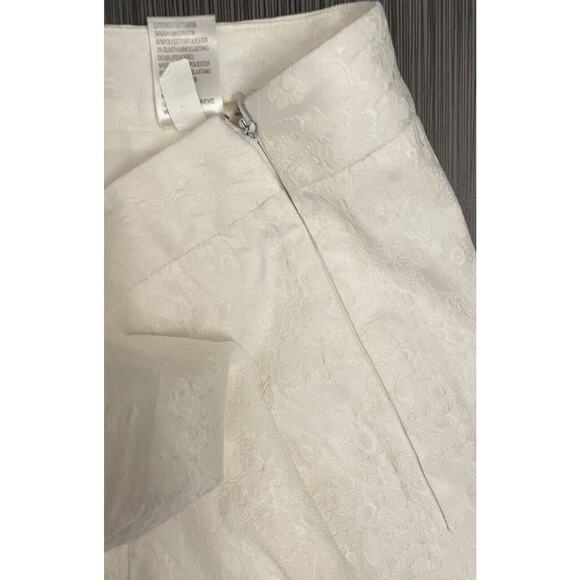 White Mini Floral Brocade Womens Straight Leg Dress Pants Size 6 White Textured - Picture 4 of 6